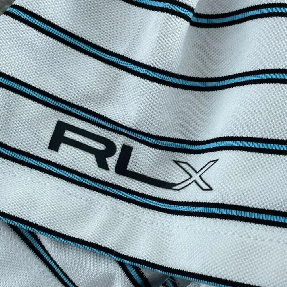 RLX Ralph Lauren Mens Beverly Hills Polo Shirt White/Blue Stripes Size L 1809